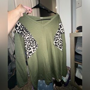 Sew In Love Olive Top with Leopard Print Accents